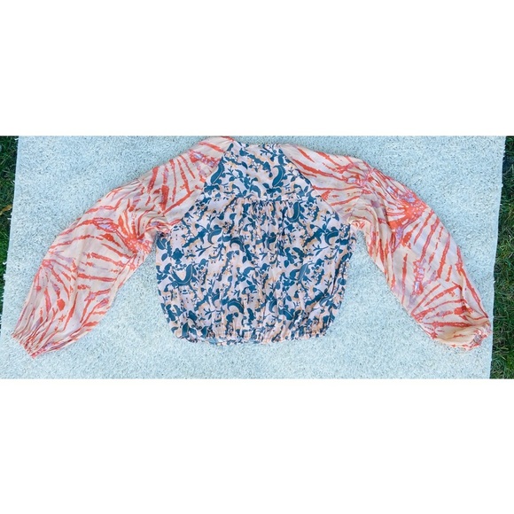 Free People Abstract Floral Print Crop Bohemian Blouse - Picture 3 of 7